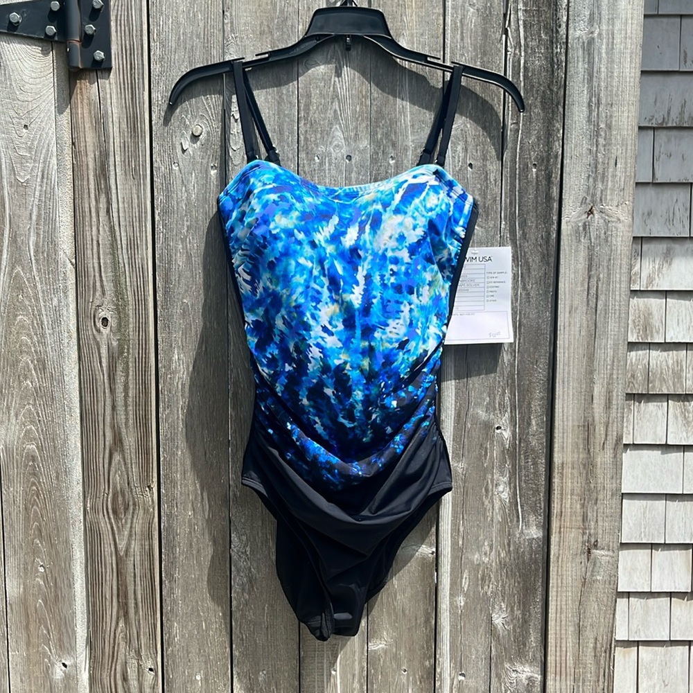 Shape Solver By Penbrooke Black/Blue Padded One-Piece Swimsuit,Aize 10,NWT